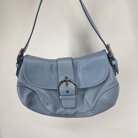 Vintage Y2K Coach Soho 9248 Sky Blue Medium Leather Buckle Flap Shoulder Bag - Picture 1 of 7